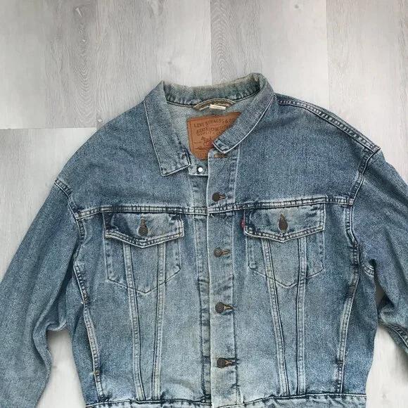VINTAGE LEVIS MENS TRUCKER JACKET SCREEN PRINT WHITE TIGER LARGE